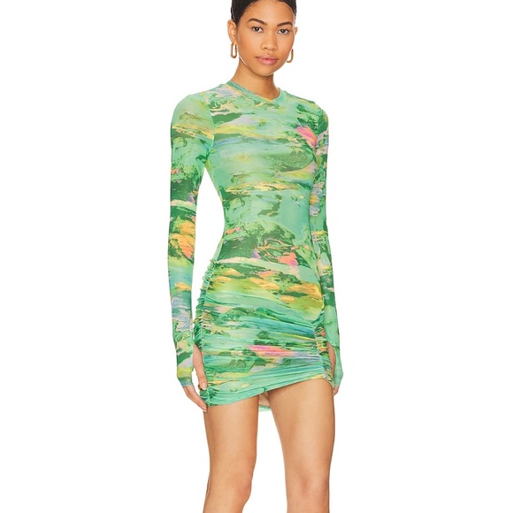 AFRM Mira Mini Dress in Acid Green Marble - Picture 2 of 4